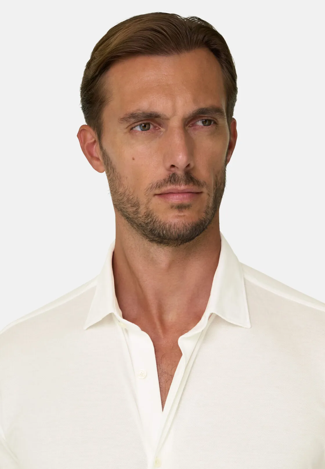 Boggi, Polo Camicia Mouliné In Cotone Regular Fit, Uomo, Bianco, Taglia: XXXL - immagine 3
