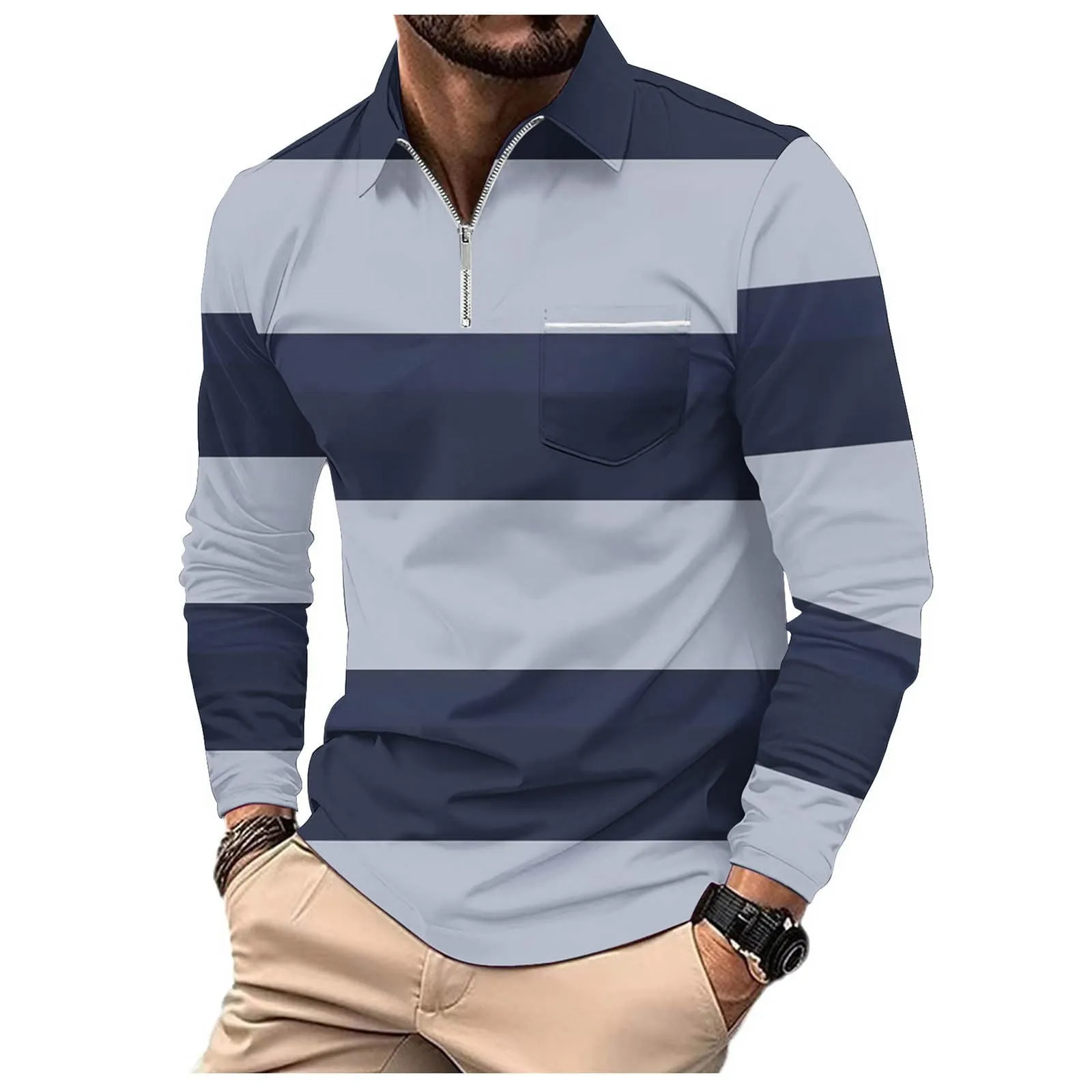 Polo da Rugby a Righe da Uomo Classico Camicia Vintage a Maniche Lunghe Polo a Righe con Colletto Rovesciato Polo da Uomo Oversized a Maniche Lunghe T-Shirt con Vestibilità Normale Sweatshirt a - immagine 1