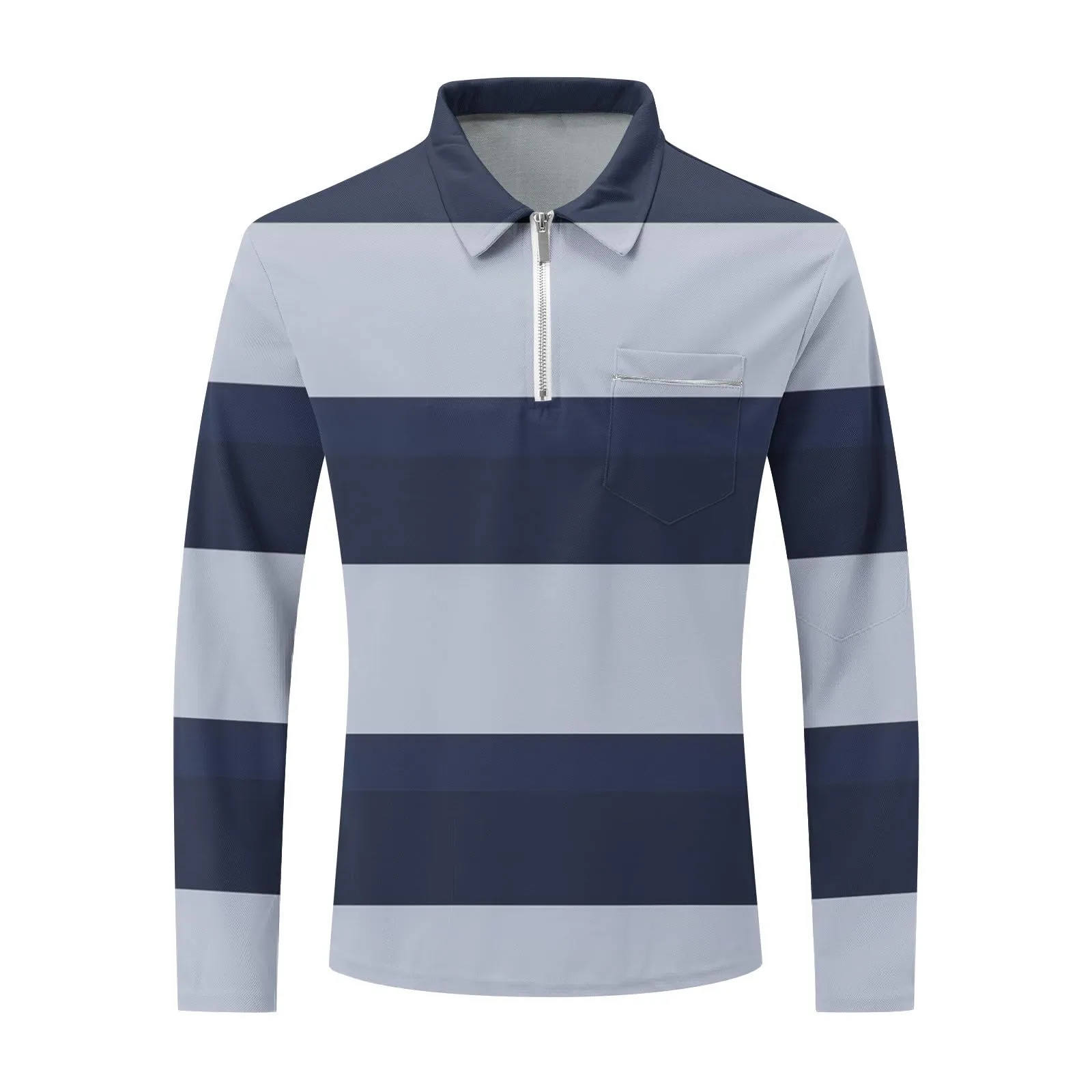 Polo da Rugby a Righe da Uomo Classico Camicia Vintage a Maniche Lunghe Polo a Righe con Colletto Rovesciato Polo da Uomo Oversized a Maniche Lunghe T-Shirt con Vestibilità Normale Sweatshirt a - immagine 2