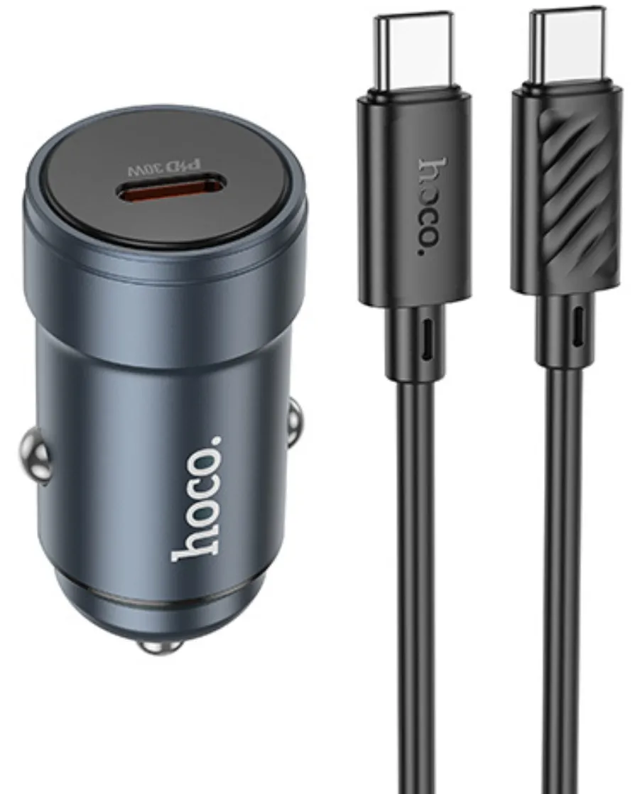 Caricatore Auto Con Cavo USB-C HOCO Z57, 30W, 3A, 1 x USB-C, Grigio - immagine 1