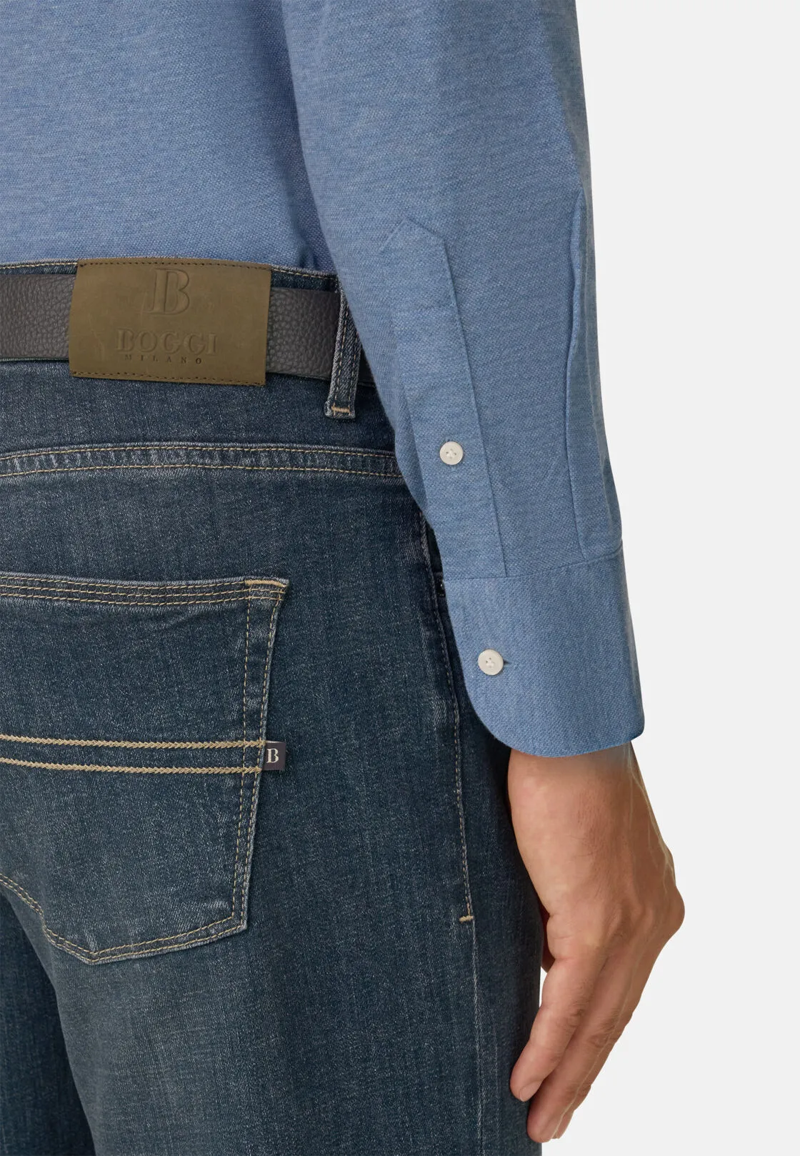 Boggi, Polo Camicia Mouliné In Cotone Regular Fit, Uomo, Indaco, Taglia: M - immagine 4
