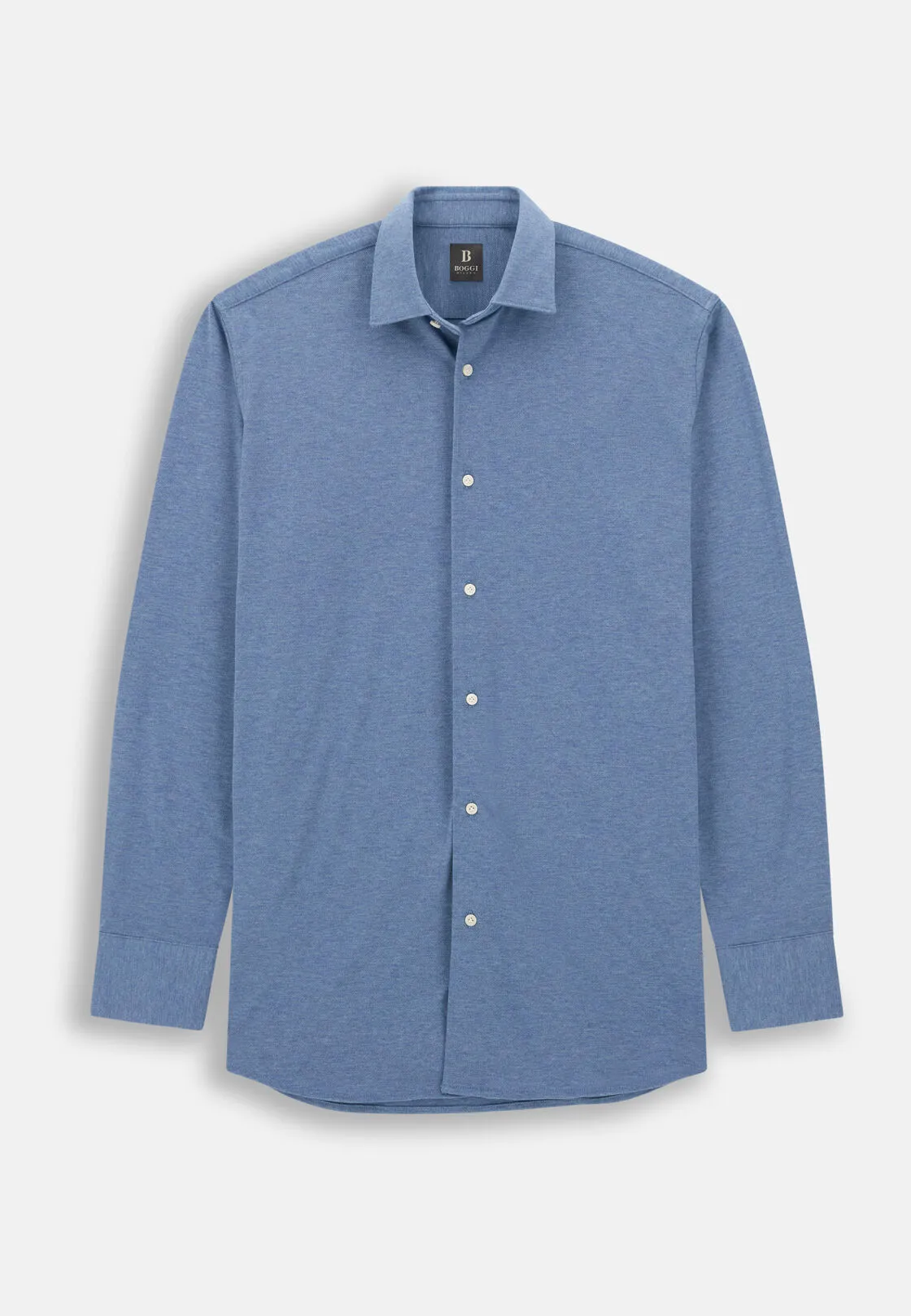 Boggi, Polo Camicia Mouliné In Cotone Regular Fit, Uomo, Indaco, Taglia: M - immagine 6