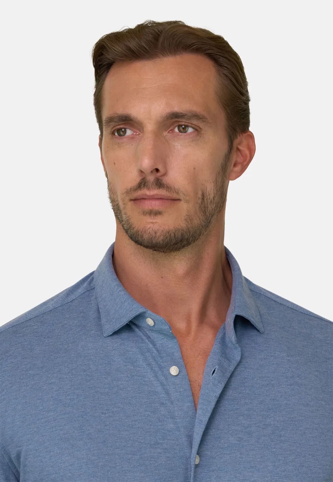 Boggi, Polo Camicia Mouliné In Cotone Regular Fit, Uomo, Indaco, Taglia: S - immagine 3