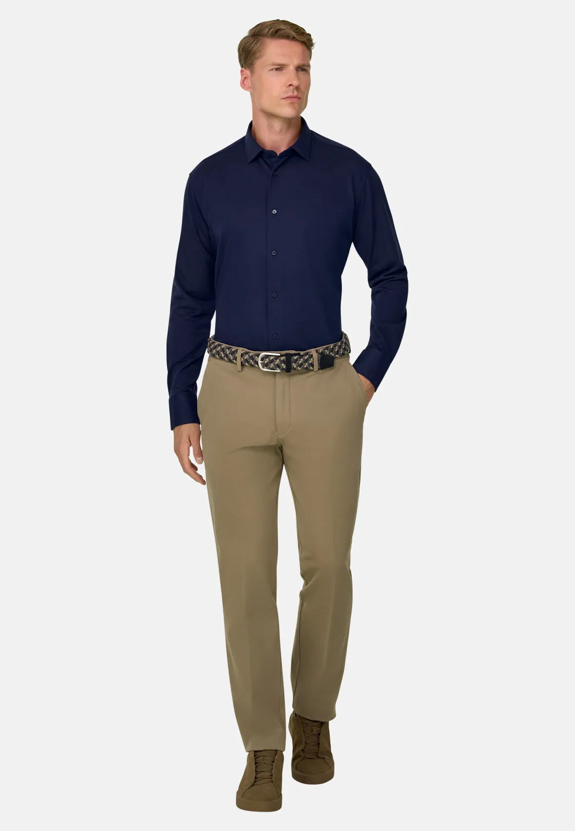 Boggi, Polo Camicia Mouliné In Cotone Regular Fit, Uomo, Navy, Taglia: S - immagine 2