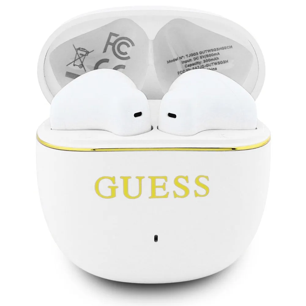 Auricolare Bluetooth Guess Glossy Gold Line Classic, TWS, Bianco - immagine 1