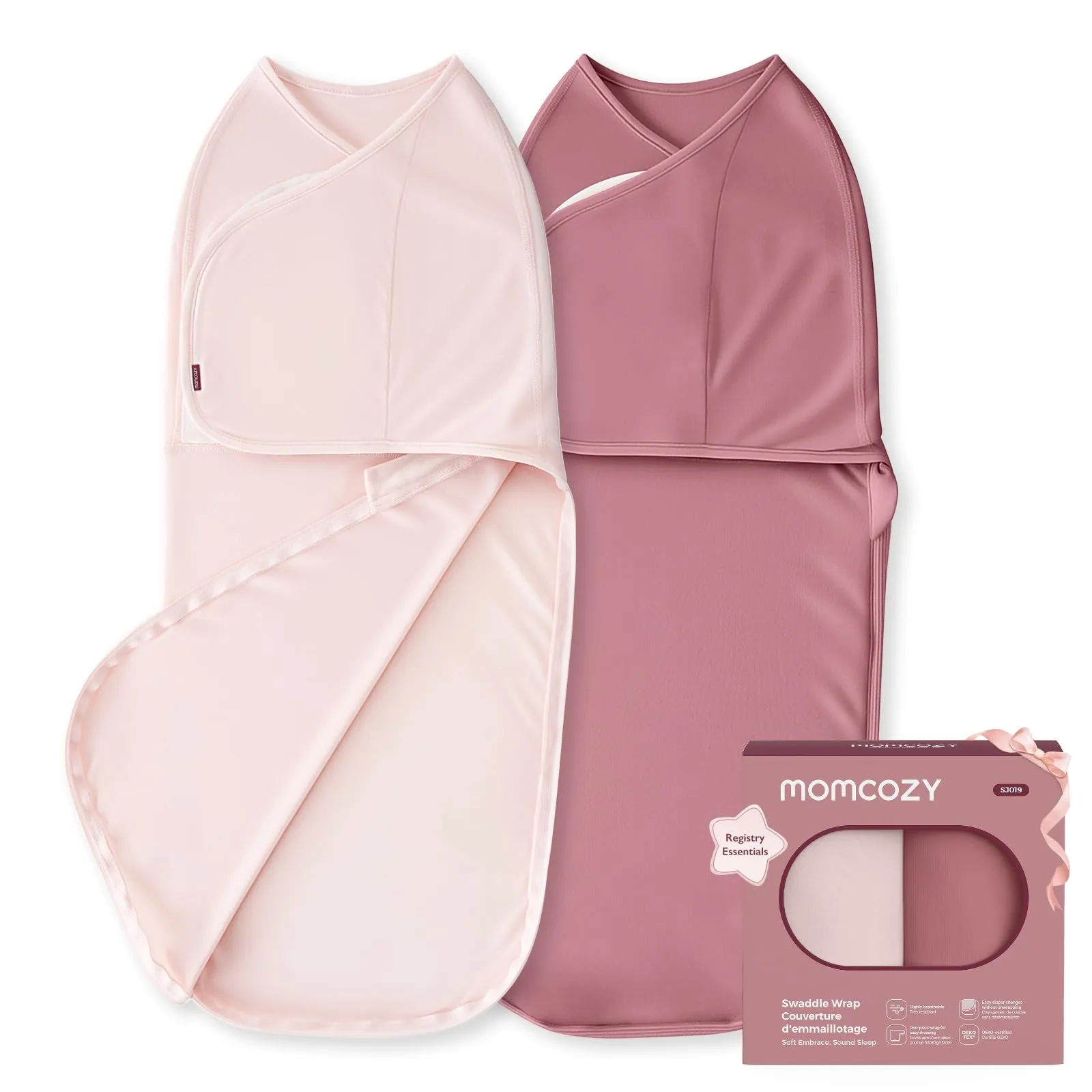 Momcozy Swaddle Neonato 0-3 Mesi Sacco Nanna Bambù 2 Pezzi Rosa - immagine 1