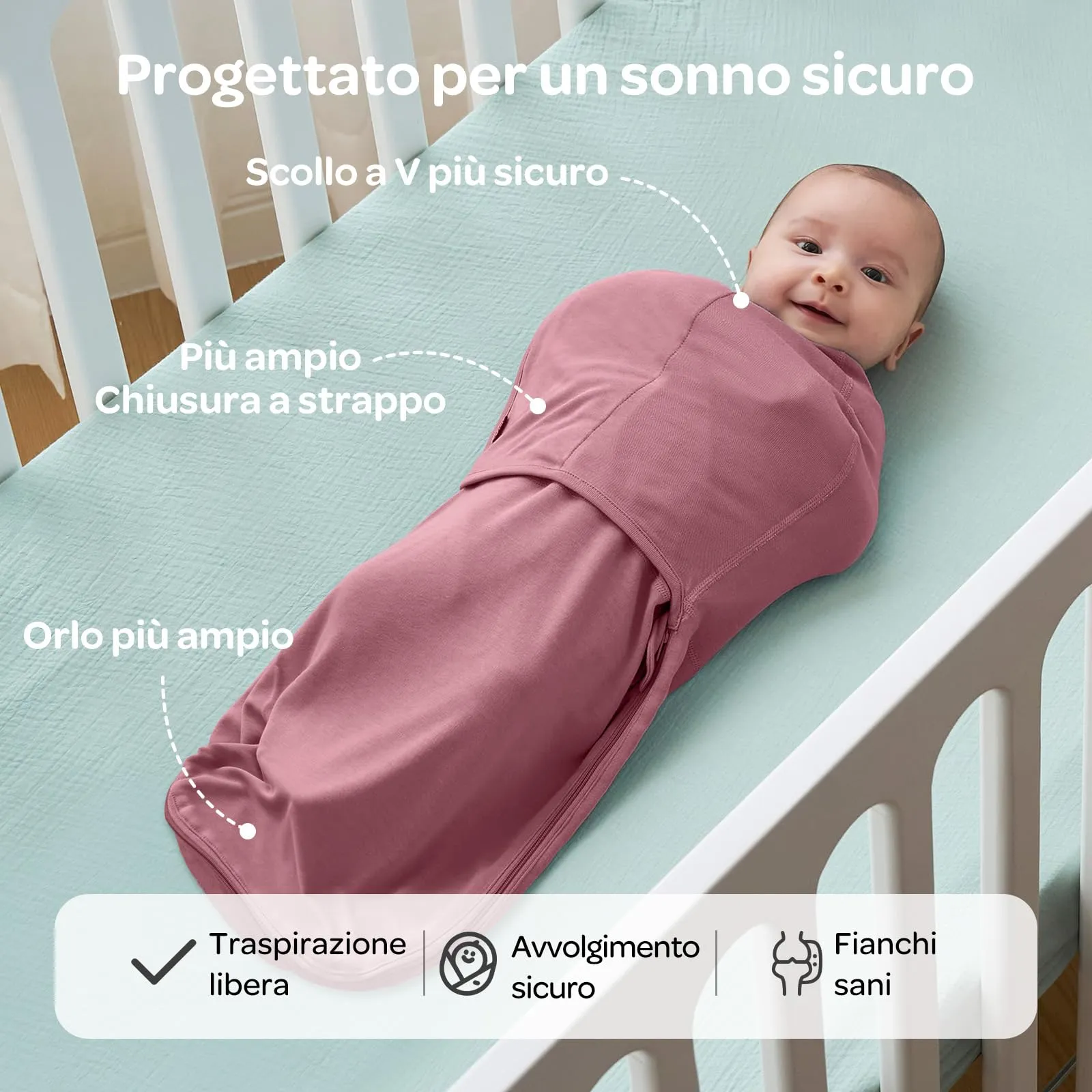 Momcozy Swaddle Neonato 0-3 Mesi Sacco Nanna Bambù 2 Pezzi Rosa - immagine 8