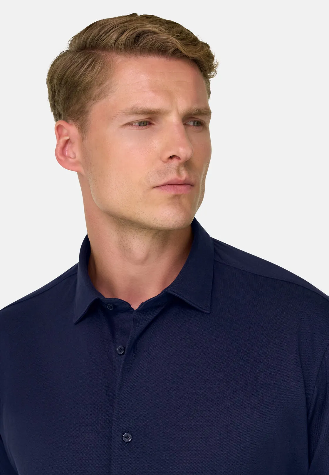 Boggi, Polo Camicia Mouliné In Cotone Regular Fit, Uomo, Navy, Taglia: XXXL - immagine 3