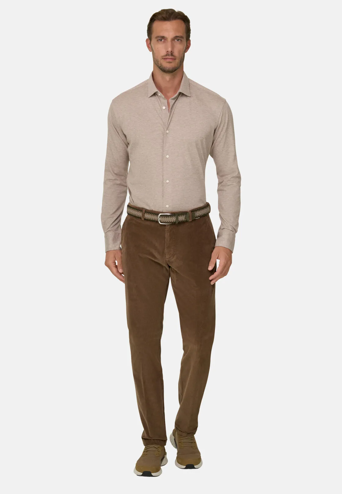 Boggi, Polo Camicia Mouliné In Cotone Regular Fit, Uomo, Beige, Taglia: M - immagine 2