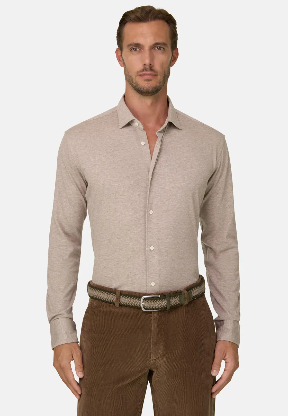 Boggi, Polo Camicia Mouliné In Cotone Regular Fit, Uomo, Beige, Taglia: XXL - immagine 1