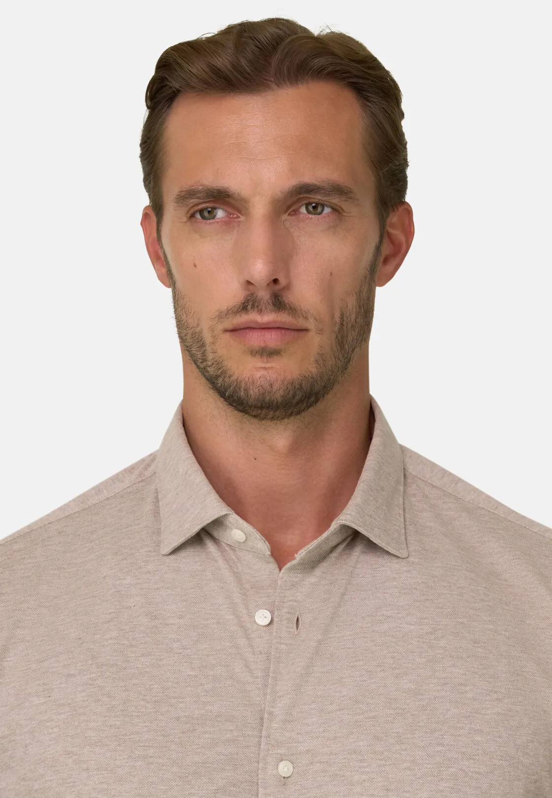 Boggi, Polo Camicia Mouliné In Cotone Regular Fit, Uomo, Beige, Taglia: XXL - immagine 3