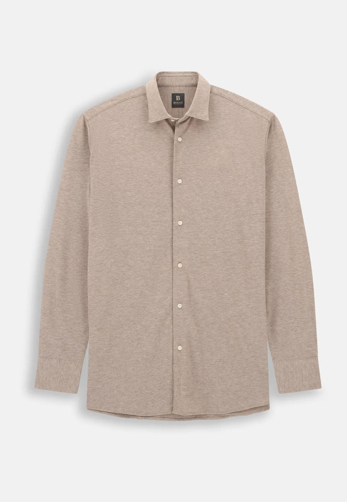 Boggi, Polo Camicia Mouliné In Cotone Regular Fit, Uomo, Beige, Taglia: XL - immagine 6