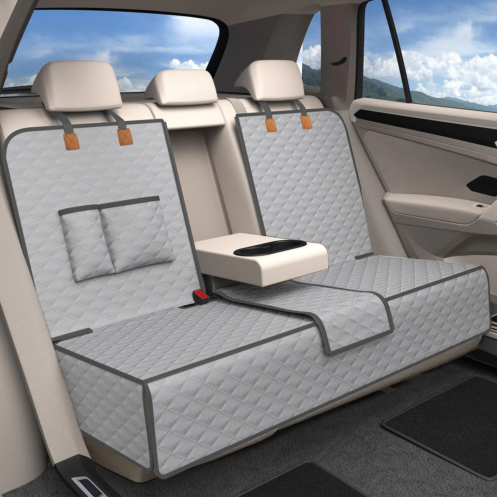 BMaoBBo Coprisedile Auto per Aani Sedile Posteriore Dell'Auto, Antiscivolo, Impermeabile, 136 x 45 cm, Antigraffio, con Isofix, Compatibile con La Maggior Parte Delle Auto, SUV e Camion (grigio) - immagine 1