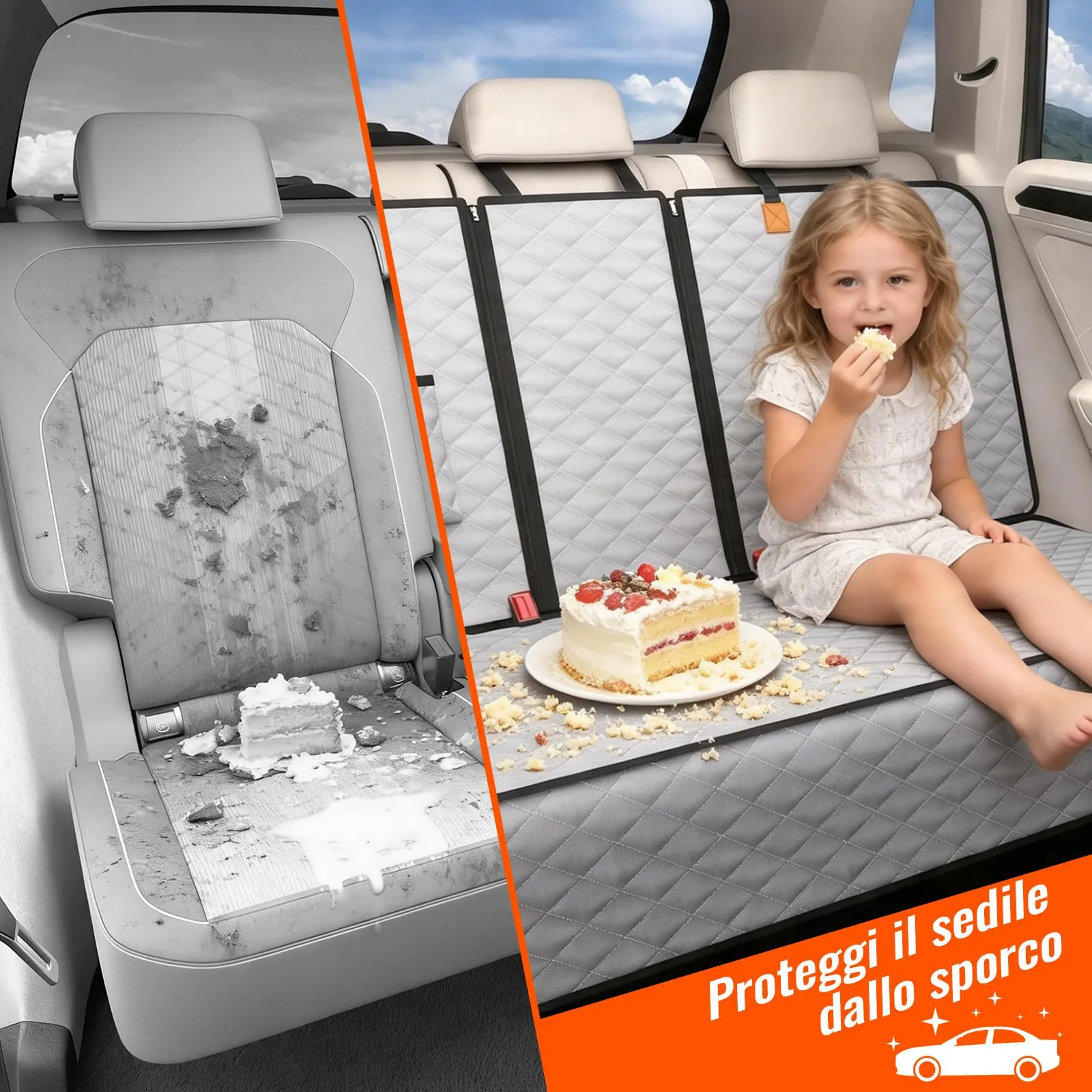 BMaoBBo Coprisedile Auto per Aani Sedile Posteriore Dell'Auto, Antiscivolo, Impermeabile, 136 x 45 cm, Antigraffio, con Isofix, Compatibile con La Maggior Parte Delle Auto, SUV e Camion (grigio) - immagine 2
