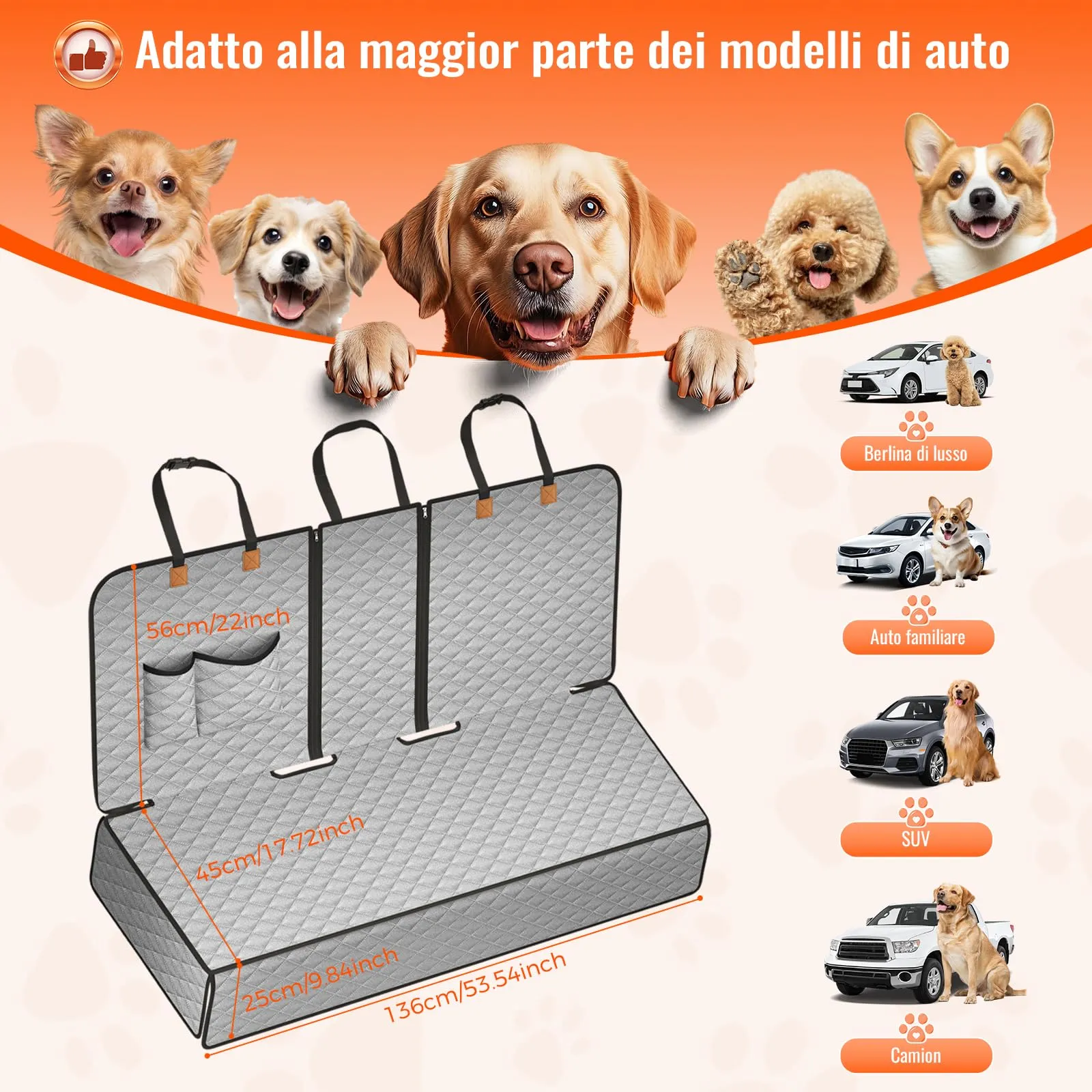 BMaoBBo Coprisedile Auto per Aani Sedile Posteriore Dell'Auto, Antiscivolo, Impermeabile, 136 x 45 cm, Antigraffio, con Isofix, Compatibile con La Maggior Parte Delle Auto, SUV e Camion (grigio) - immagine 3