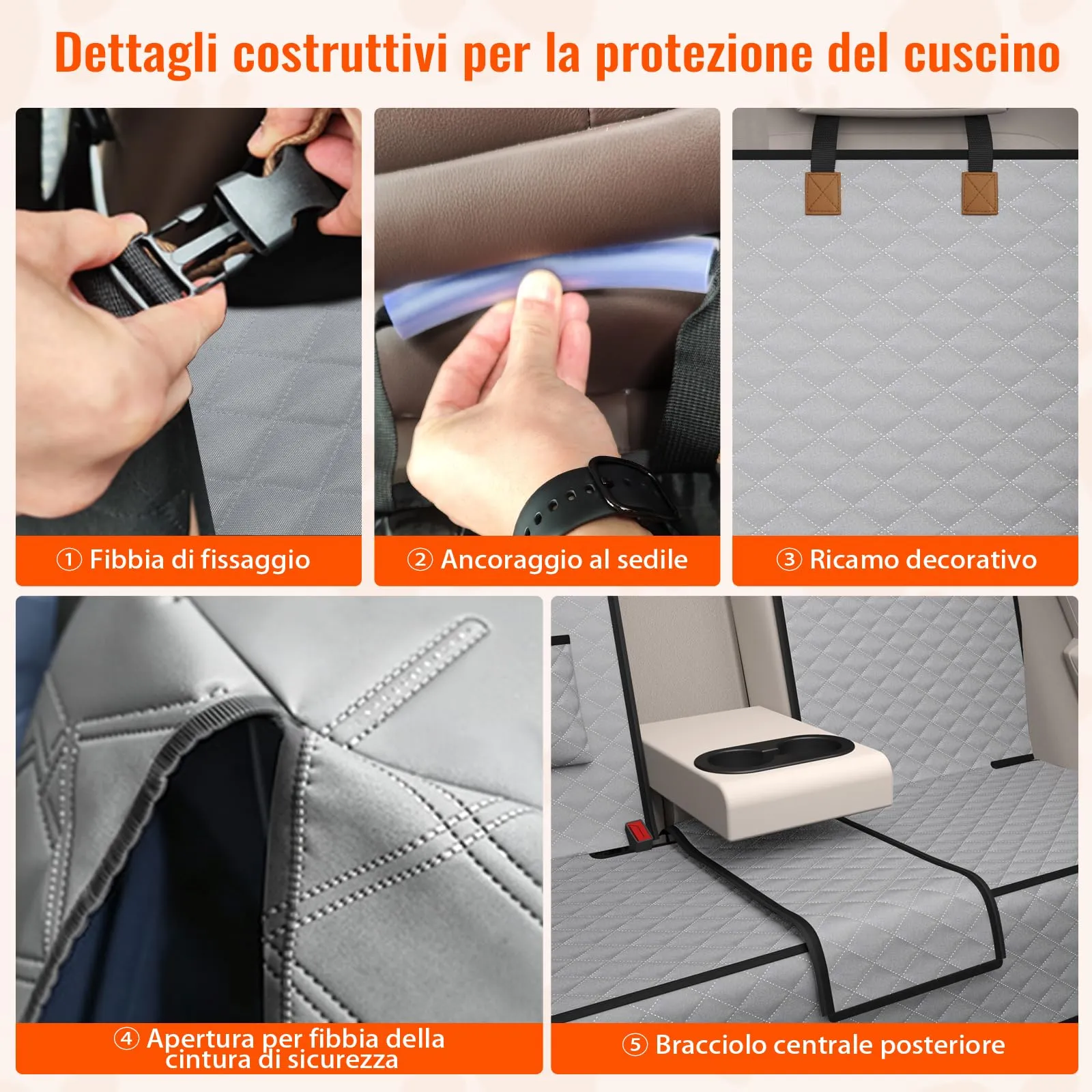 BMaoBBo Coprisedile Auto per Aani Sedile Posteriore Dell'Auto, Antiscivolo, Impermeabile, 136 x 45 cm, Antigraffio, con Isofix, Compatibile con La Maggior Parte Delle Auto, SUV e Camion (grigio) - immagine 4