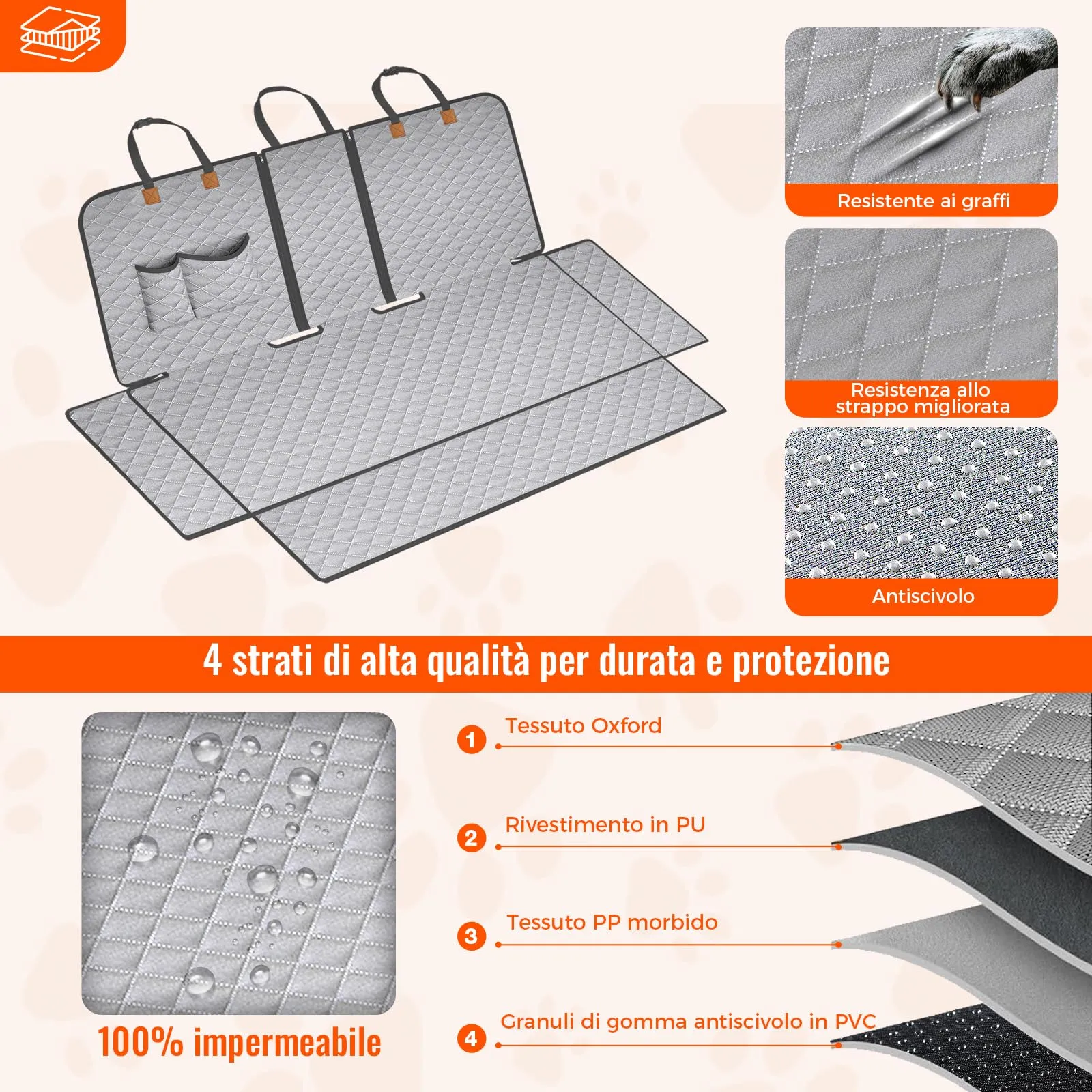 BMaoBBo Coprisedile Auto per Aani Sedile Posteriore Dell'Auto, Antiscivolo, Impermeabile, 136 x 45 cm, Antigraffio, con Isofix, Compatibile con La Maggior Parte Delle Auto, SUV e Camion (grigio) - immagine 5