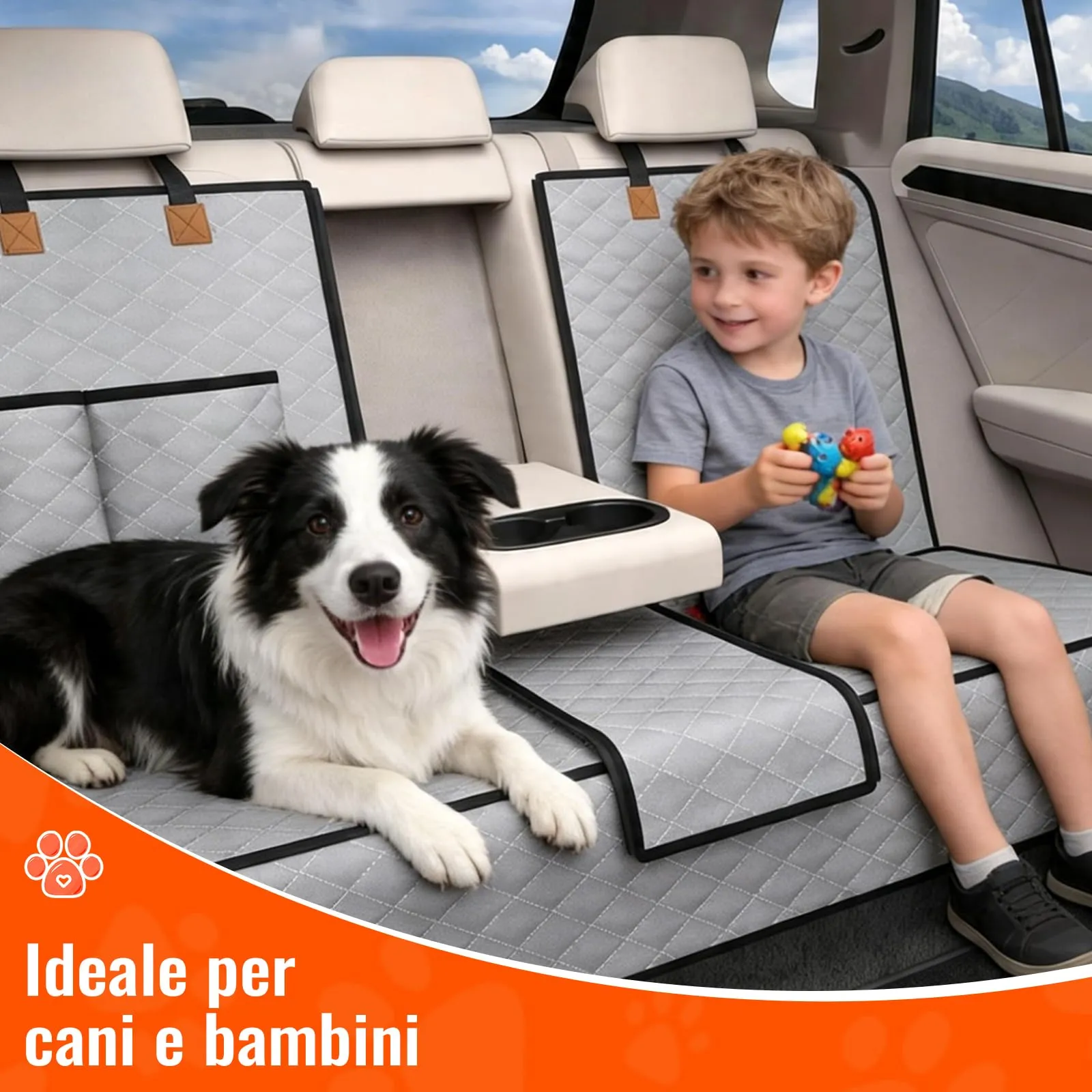 BMaoBBo Coprisedile Auto per Aani Sedile Posteriore Dell'Auto, Antiscivolo, Impermeabile, 136 x 45 cm, Antigraffio, con Isofix, Compatibile con La Maggior Parte Delle Auto, SUV e Camion (grigio) - immagine 6