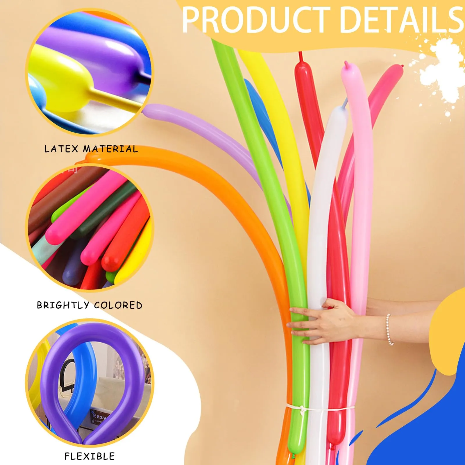 AUNGKWANG 150 Pezzi Palloncini Modellabili, Lungo Palloncinis, Magici Palloncini Lattice, MagiciPalloncini con 2 Pompa + 2 Adesivi a Palloncino per Feste, Compleanni, Matrimoni Decorazione - immagine 3