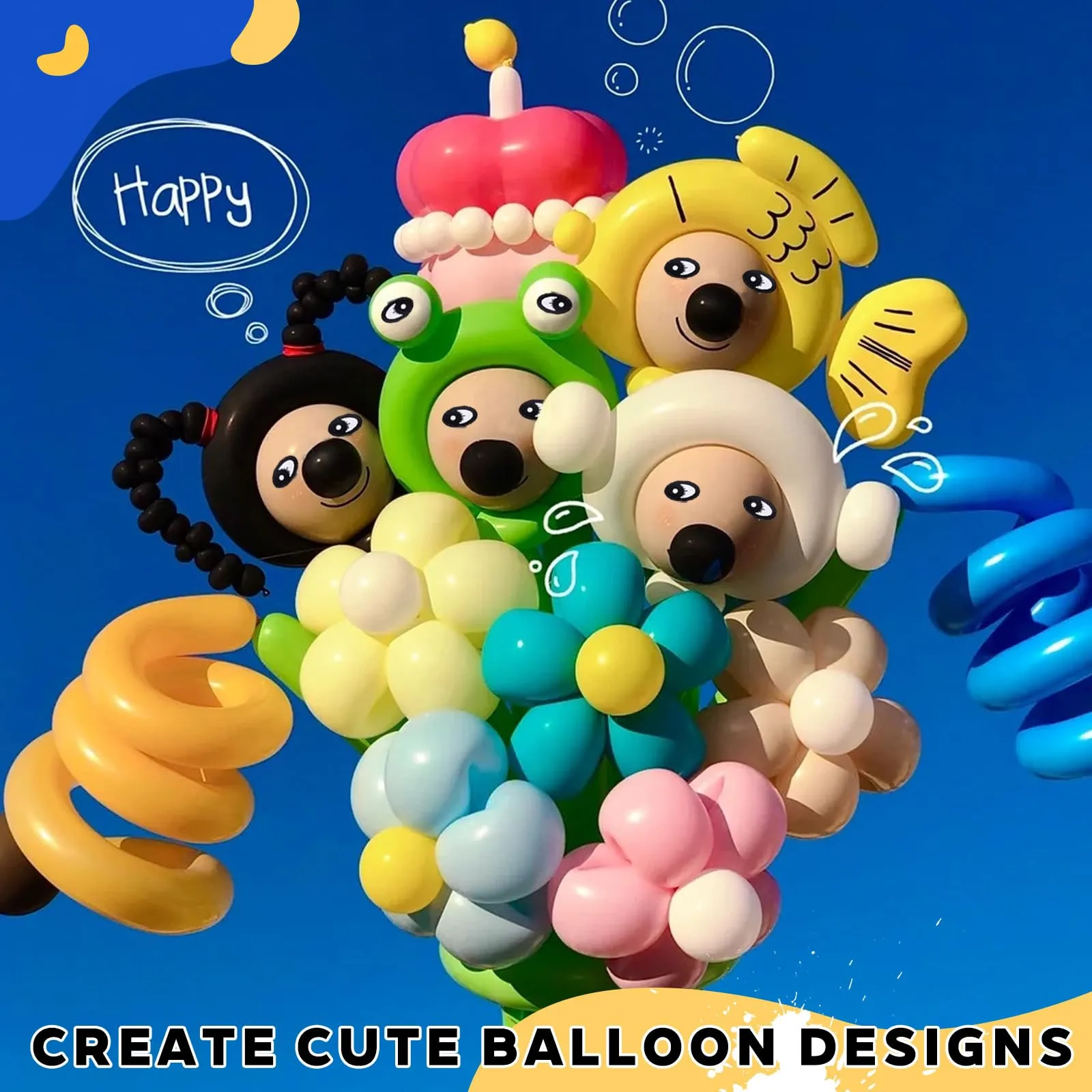 AUNGKWANG 150 Pezzi Palloncini Modellabili, Lungo Palloncinis, Magici Palloncini Lattice, MagiciPalloncini con 2 Pompa + 2 Adesivi a Palloncino per Feste, Compleanni, Matrimoni Decorazione - immagine 4