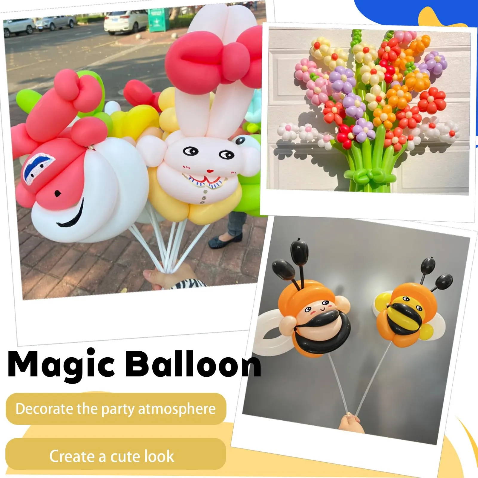 AUNGKWANG 150 Pezzi Palloncini Modellabili, Lungo Palloncinis, Magici Palloncini Lattice, MagiciPalloncini con 2 Pompa + 2 Adesivi a Palloncino per Feste, Compleanni, Matrimoni Decorazione - immagine 5