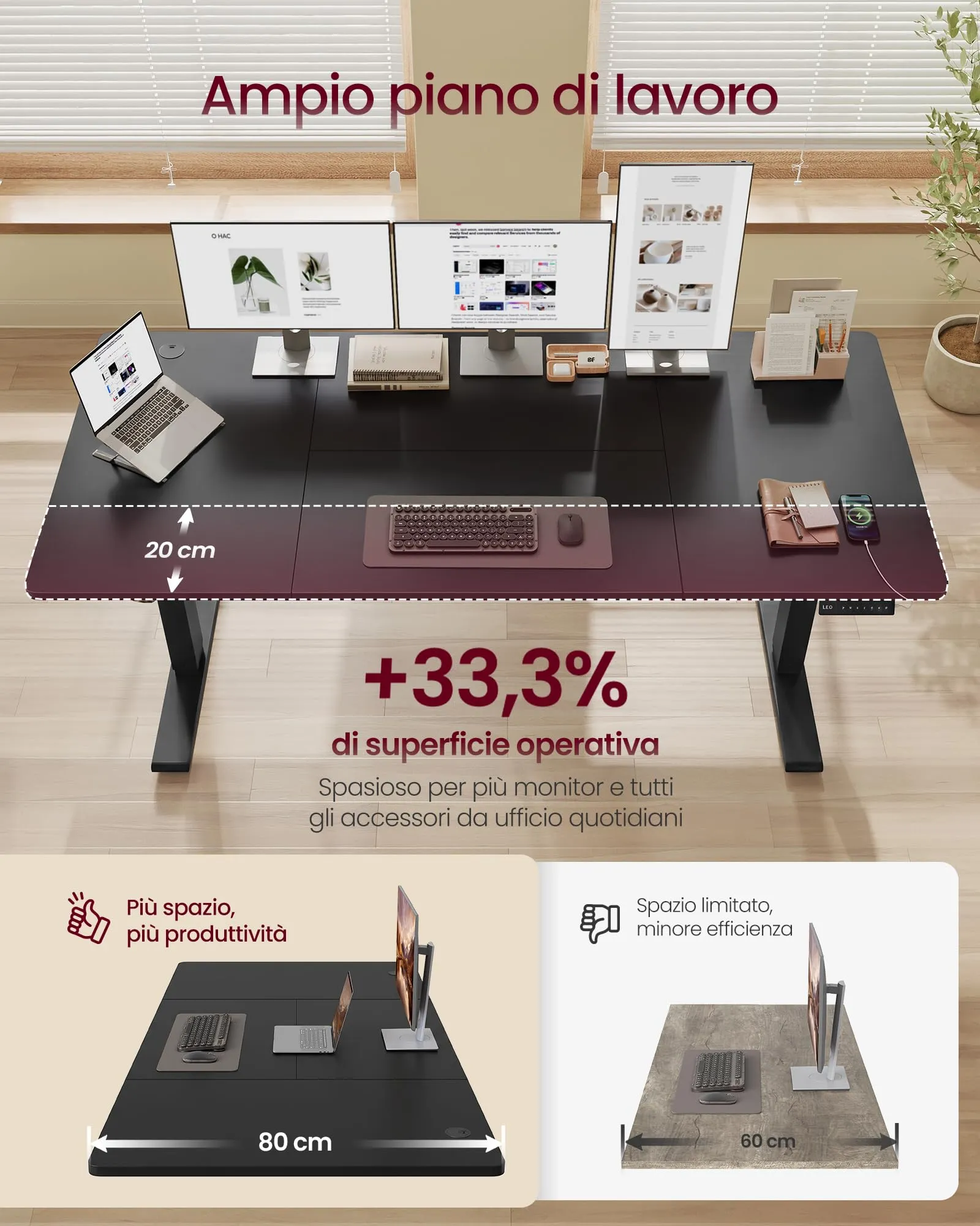 VASAGLE Scrivania Elettrica Regolabile in Altezza, 180 x 80 cm - immagine 4