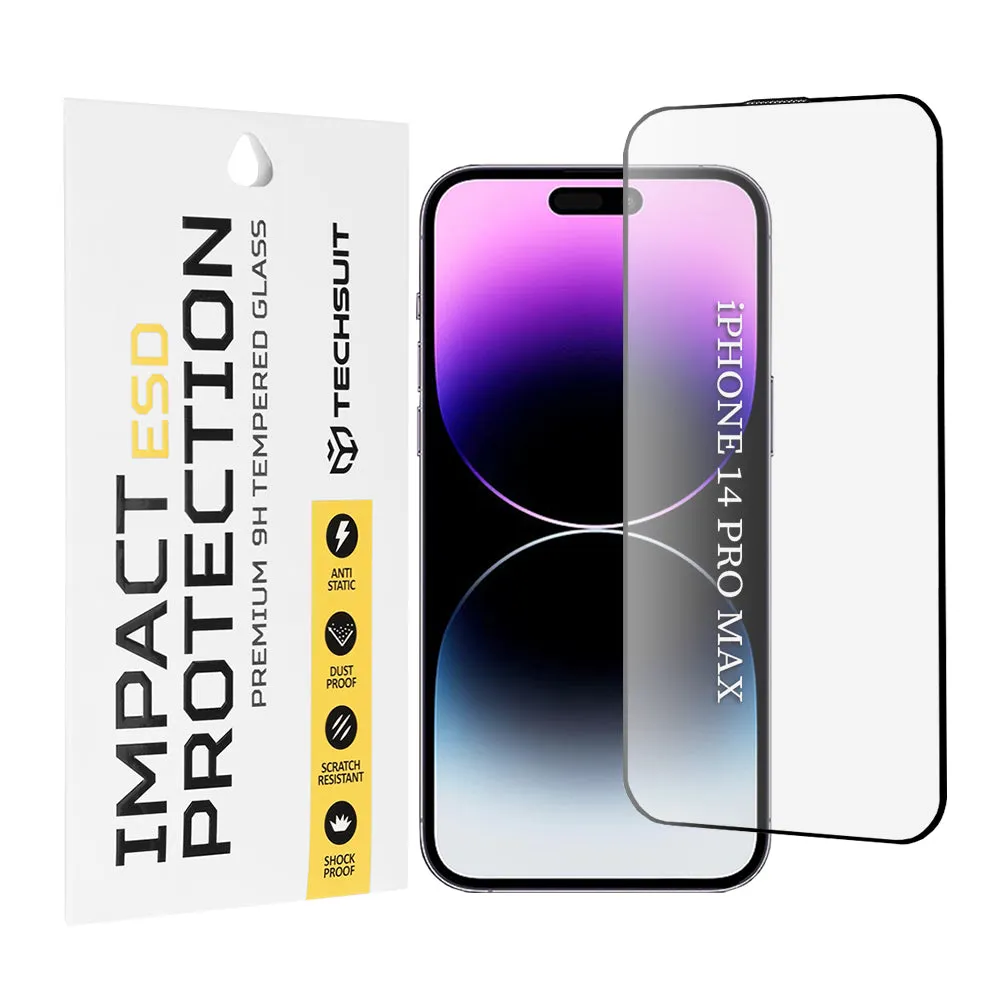 Pellicola protettiva per schermo Techsuit per Apple iPhone 14 Pro Max, Vetro temperato, Full Glue, Nero - immagine 1