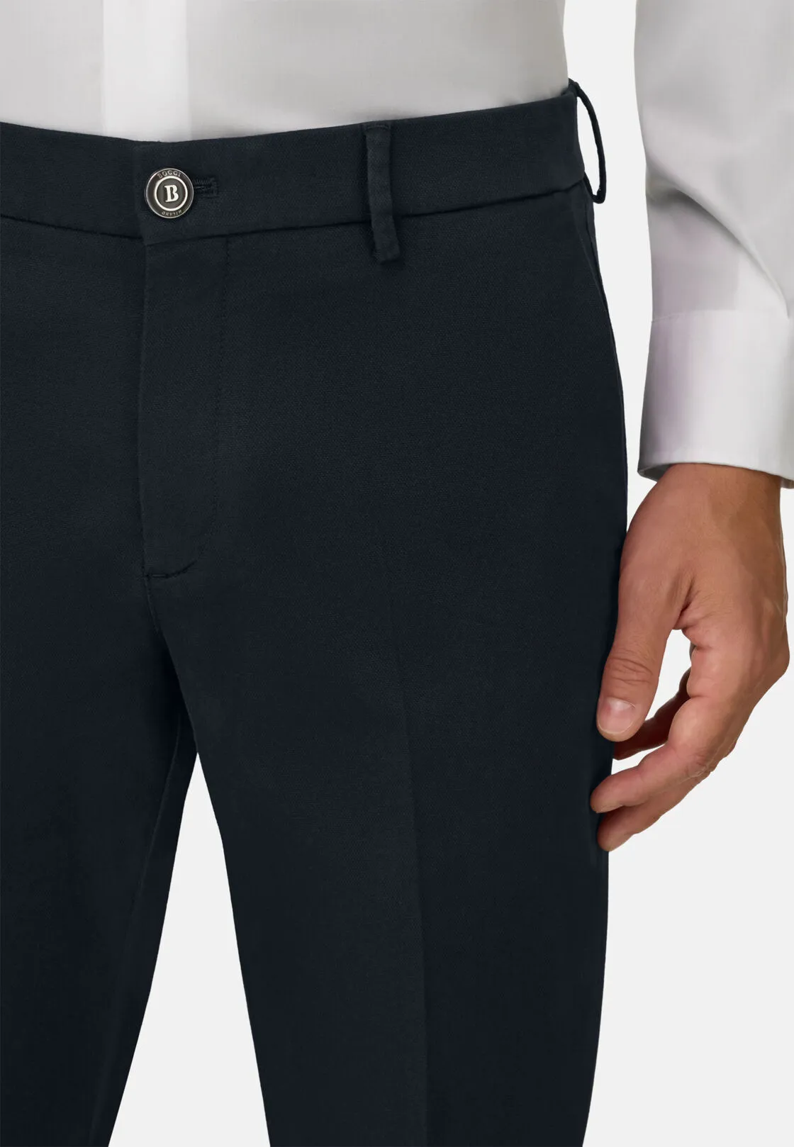Boggi, Pantaloni In Cotone Tencel Elasticizzato, Uomo, Navy, Taglia: 38 - immagine 3