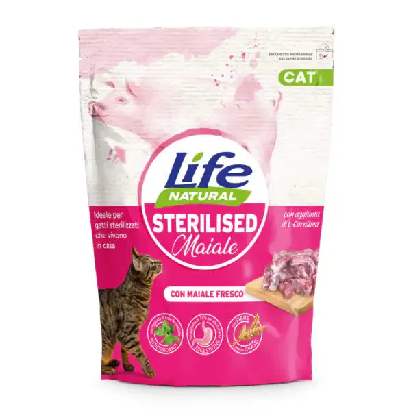 LifeCat Natural Adult Sterilised Low Grain Maiale fresco 800 gr - Croccantini per gatti - immagine 1