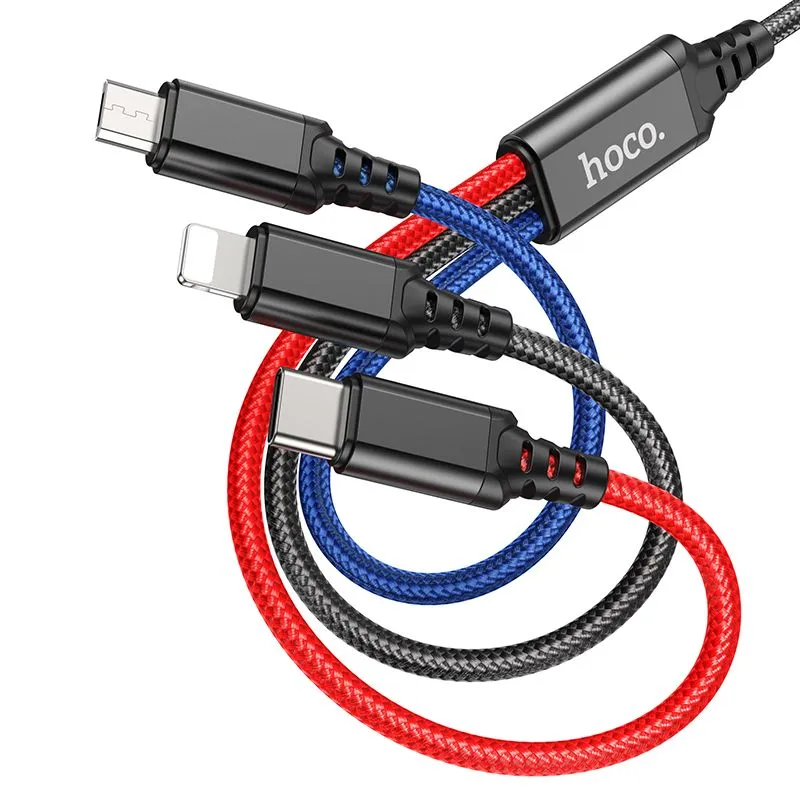 Cavo di Ricarica USB-A - Lightning / microUSB / USB-C HOCO X76 3in1, 18W, 1m, Multicolore - immagine 1
