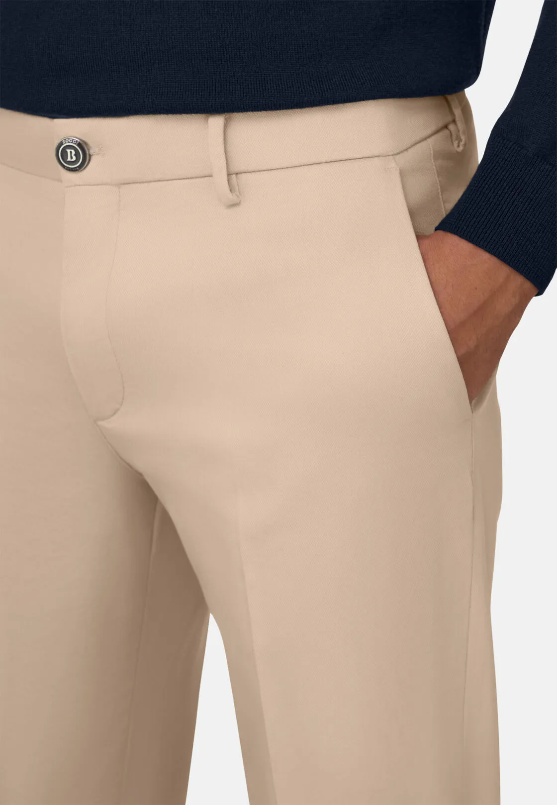 Boggi, Pantaloni In Cotone Tencel Elasticizzato, Uomo, Beige, Taglia: 34 - immagine 3
