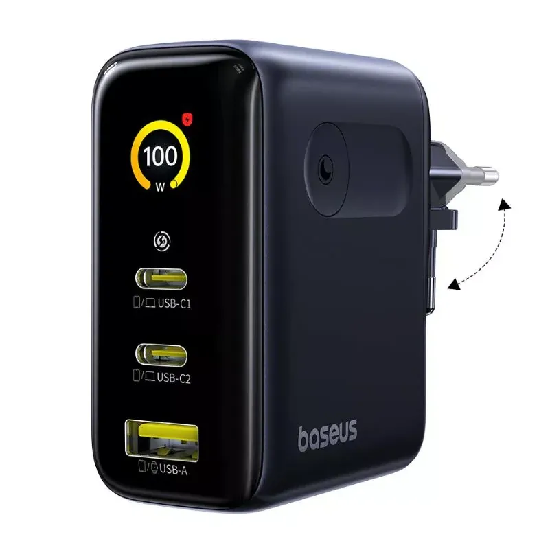 Caricatore da rete Baseus PicoGo AE21 Display, 100W, 5A, 1 x USB-A - 2 x USB-C, Nero E0121B00 - immagine 1