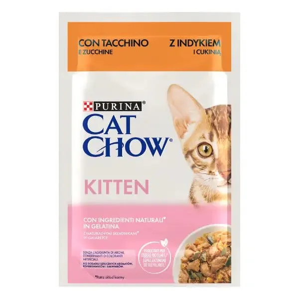 Purina Cat Chow Kitten Umido Gatto in Gelatina 85 gr Tacchino e zucchine in gelatina - confezione da 26 pezzi - Cibo umido per gatti - immagine 1
