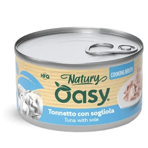 Oasy Natury Cat Adult Cooking Broth in brodo di cottura 85 gr Tonnetto con sogliola - confezione da 24 pezzi - Cibo umido per gatti - immagine 1
