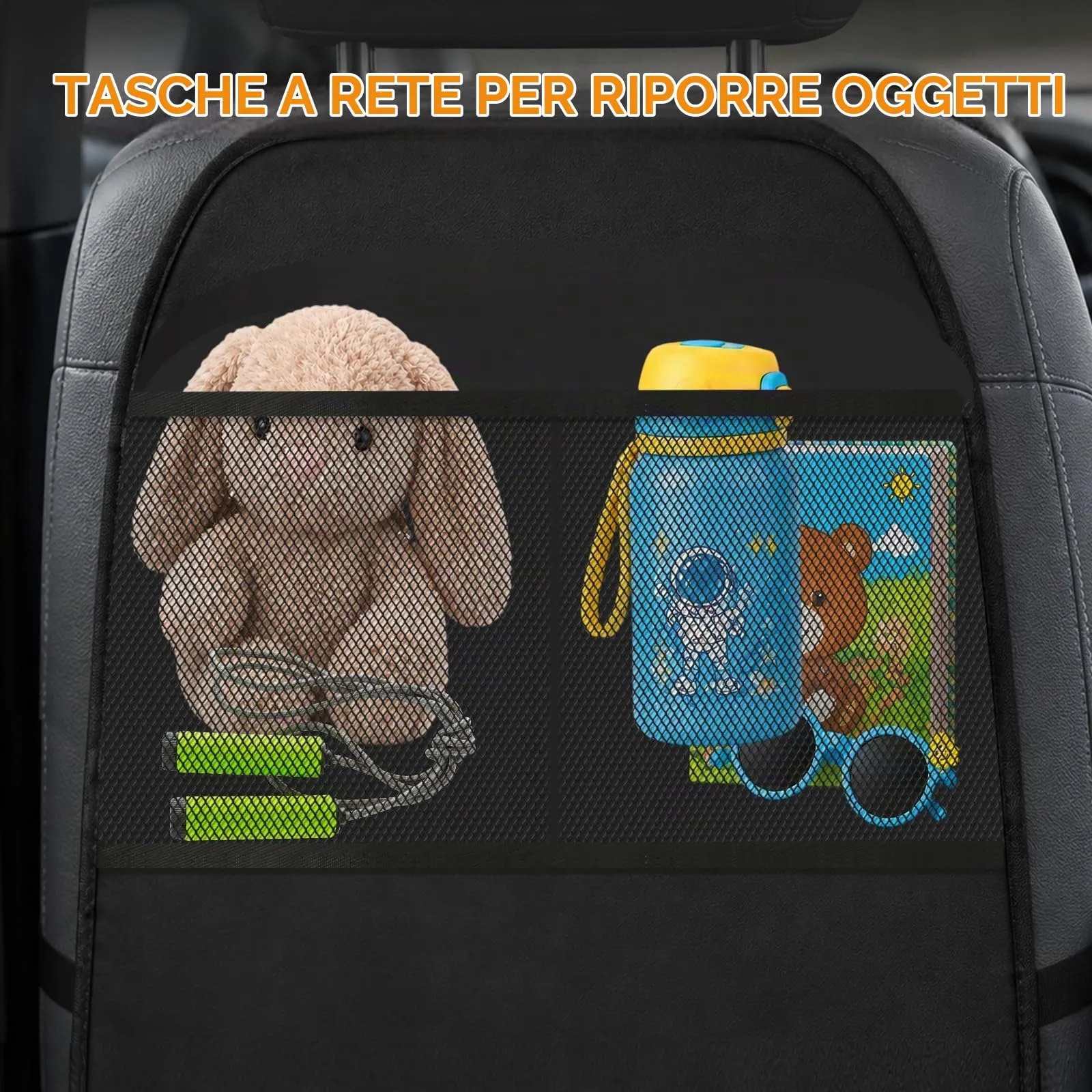 AiQInu Protettore Schienale Sedile Auto con Grandi Tasche Portaoggetti – Impermeabile, Antimacchia (Nero) - immagine 2
