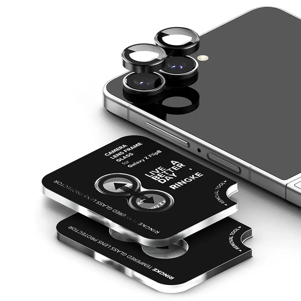Pellicola protettiva per fotocamera posteriore Ringke per Samsung Galaxy Z Flip8 F776, vetro temperato, set da 2 pezzi, nero - immagine 1