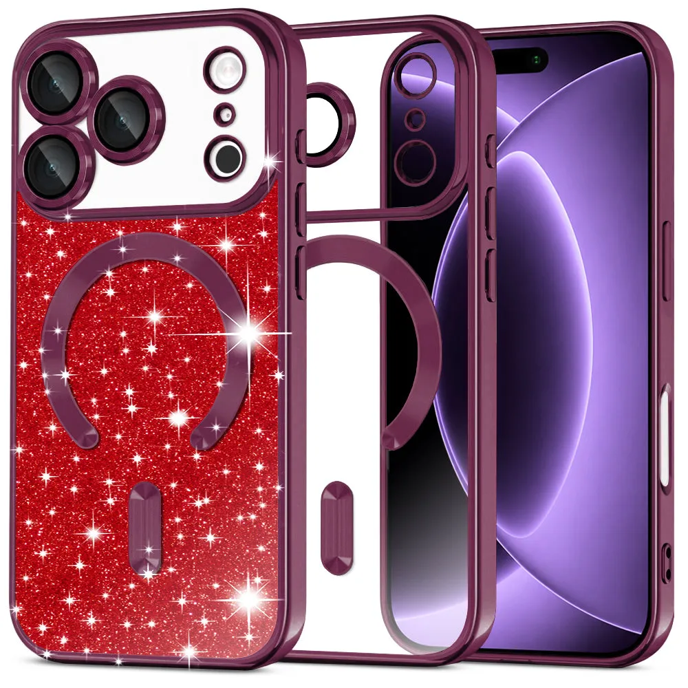 Custodia MagSafe per Apple iPhone 18 Pro / 17 Pro, Techsuit, Luxury Glitter, Bordeaux Scuro - immagine 1