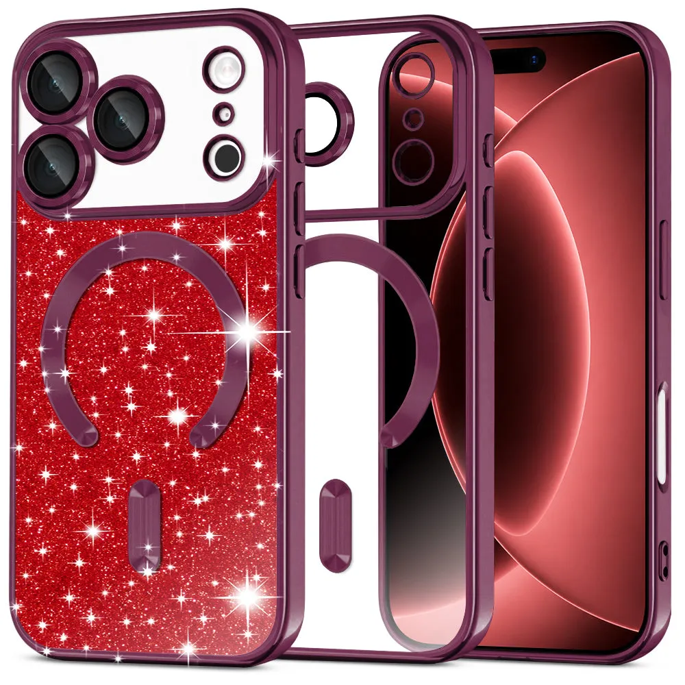 Custodia MagSafe per Apple iPhone 18 Pro Max / 17 Pro Max, Techsuit, Luxury Glitter, Vinaccia Scuro - immagine 1