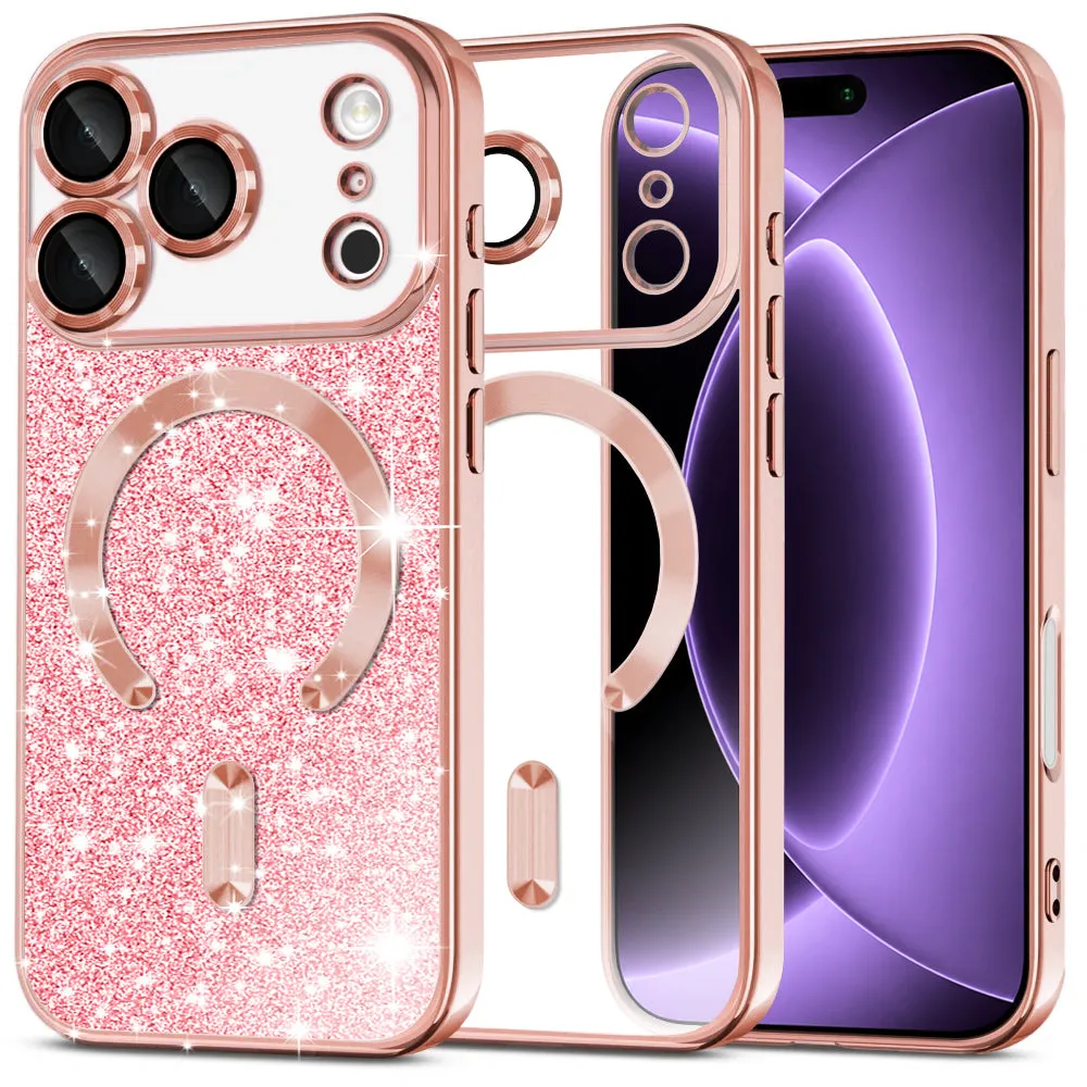 Custodia MagSafe per Apple iPhone 18 Pro / 17 Pro, Techsuit, Luxury Glitter, Rosa Oro - immagine 1