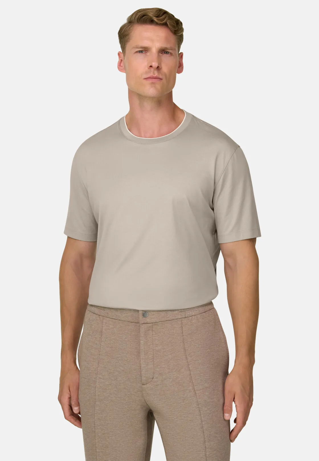 Boggi, T-shirt In Jersey Di Cotone E Seta, Uomo, Beige, Taglia: M - immagine 1