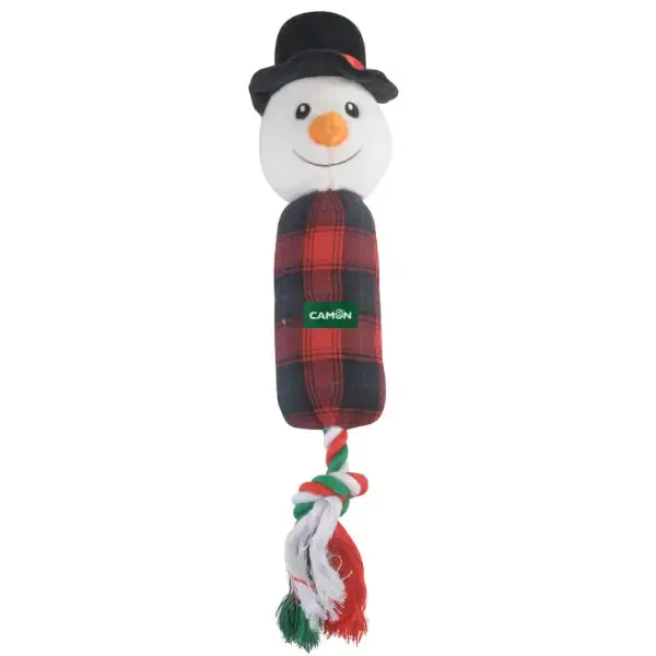 Gioco pupazzo di neve con corda e squeaker natalizio Camon Lunghezza 36 cm - Giochi per cani - immagine 1