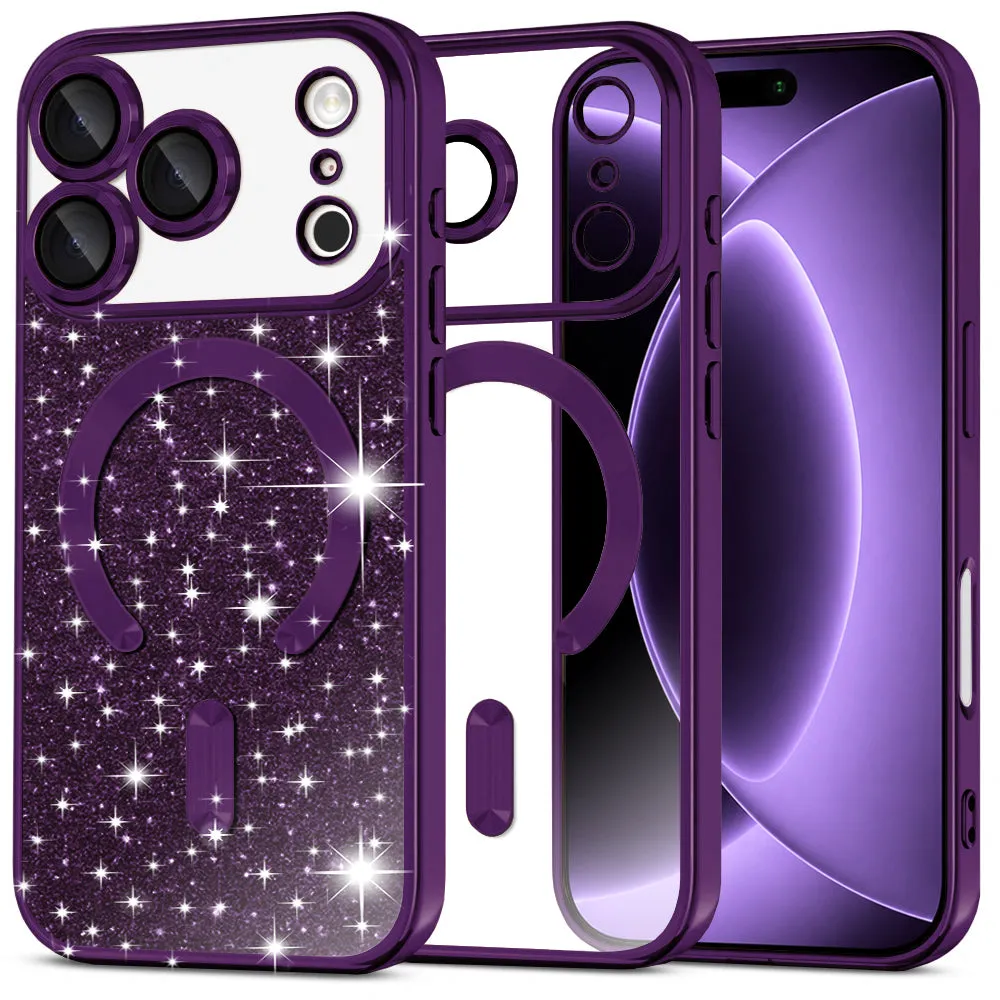 Custodia MagSafe per Apple iPhone 18 Pro / 17 Pro, Techsuit, Luxury Glitter, Viola Scuro - immagine 1