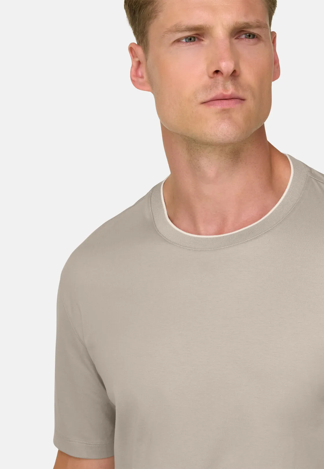 Boggi, T-shirt In Jersey Di Cotone E Seta, Uomo, Beige, Taglia: S - immagine 3