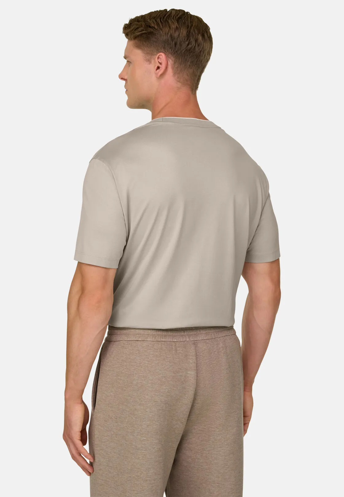 Boggi, T-shirt In Jersey Di Cotone E Seta, Uomo, Beige, Taglia: S - immagine 4
