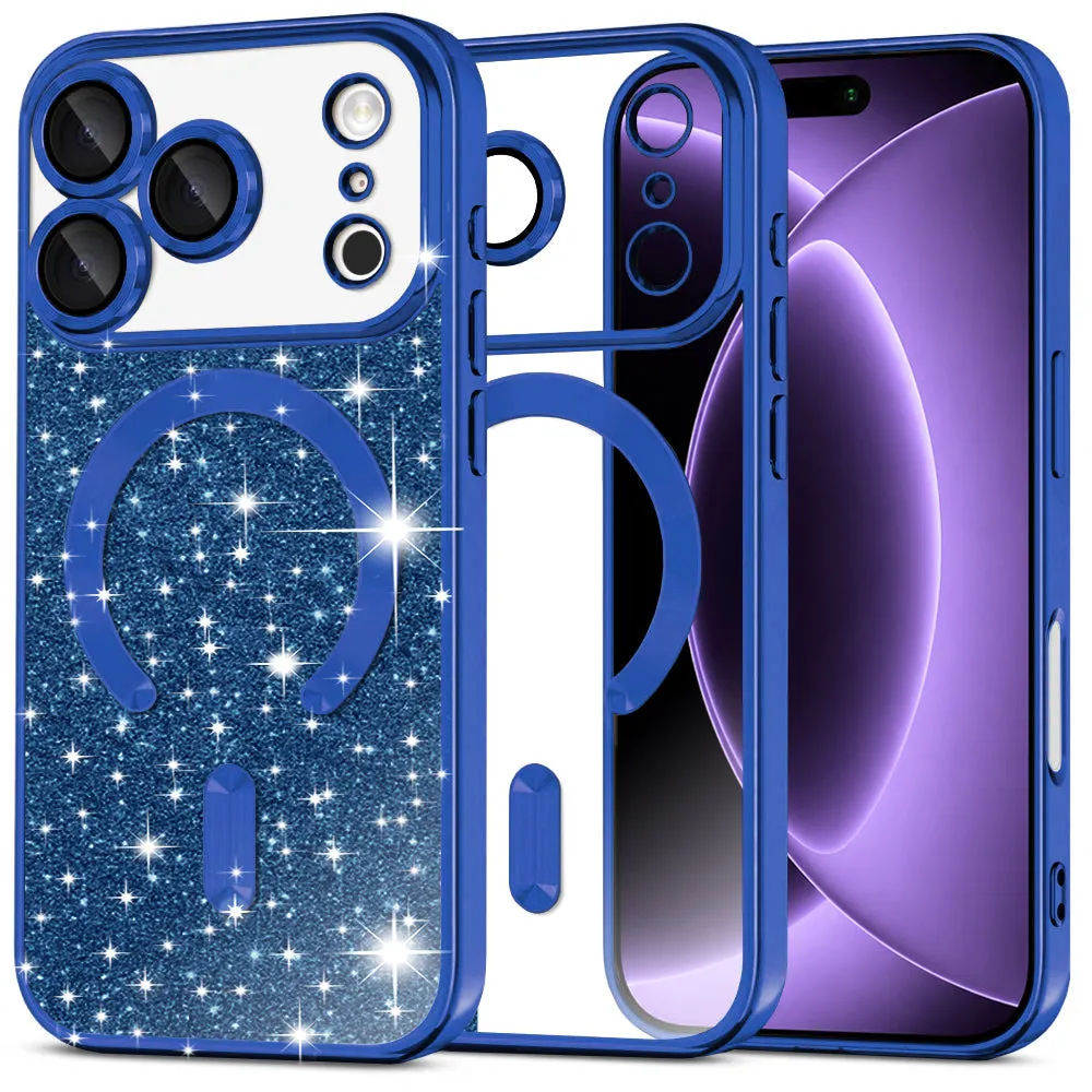 Custodia MagSafe per Apple iPhone 18 Pro / 17 Pro, Techsuit, Luxury Glitter, Blu Scuro - immagine 1