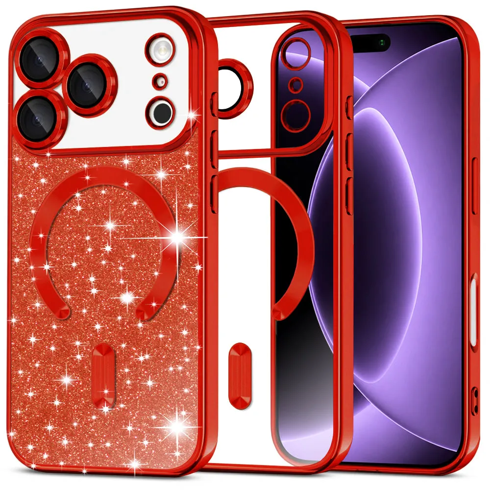 Custodia MagSafe per Apple iPhone 18 Pro / 17 Pro, Techsuit, Luxury Glitter, Rossa - immagine 1