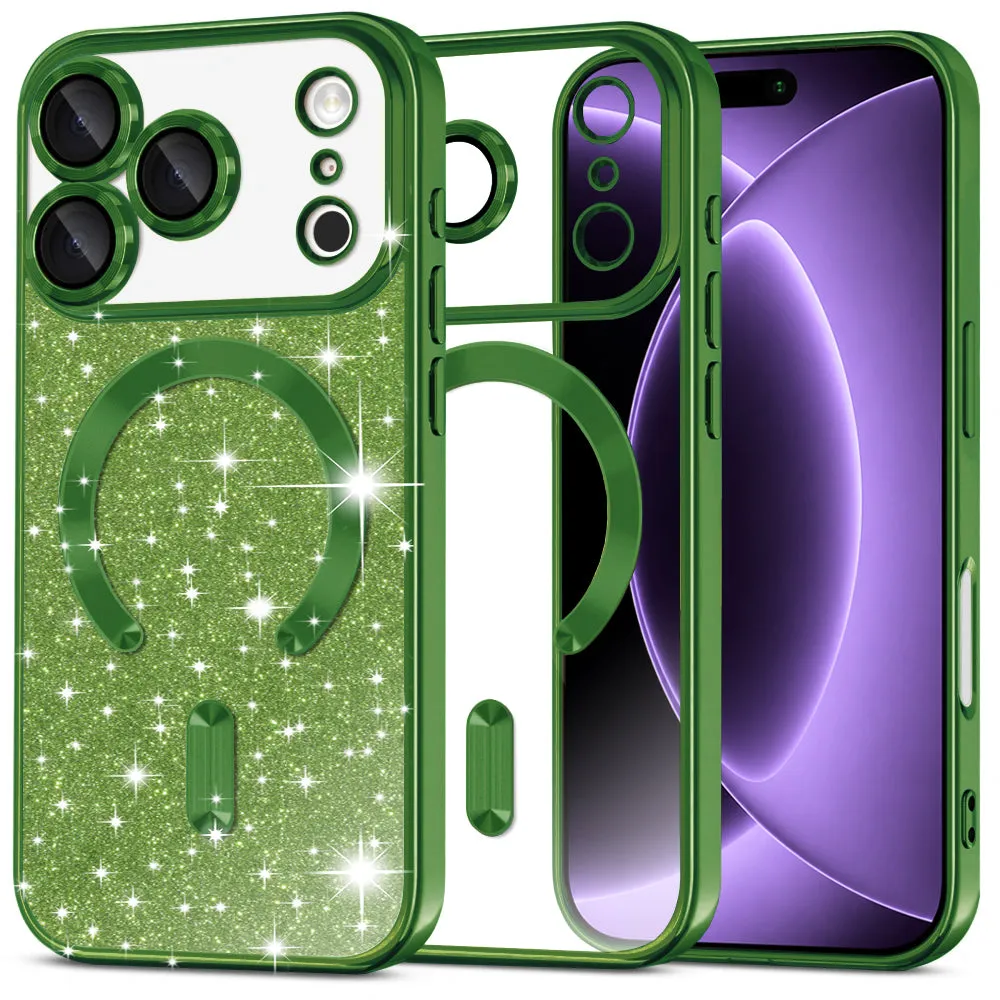 Custodia MagSafe per Apple iPhone 18 Pro / 17 Pro, Techsuit, Luxury Glitter, Verde Scuro - immagine 1