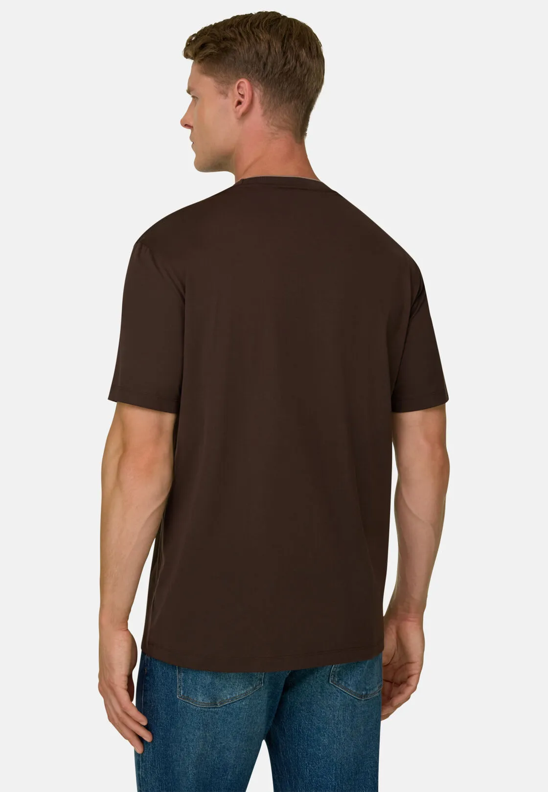 Boggi, T-shirt In Jersey Di Cotone E Seta, Uomo, Marrone scuro, Taglia: L - immagine 4