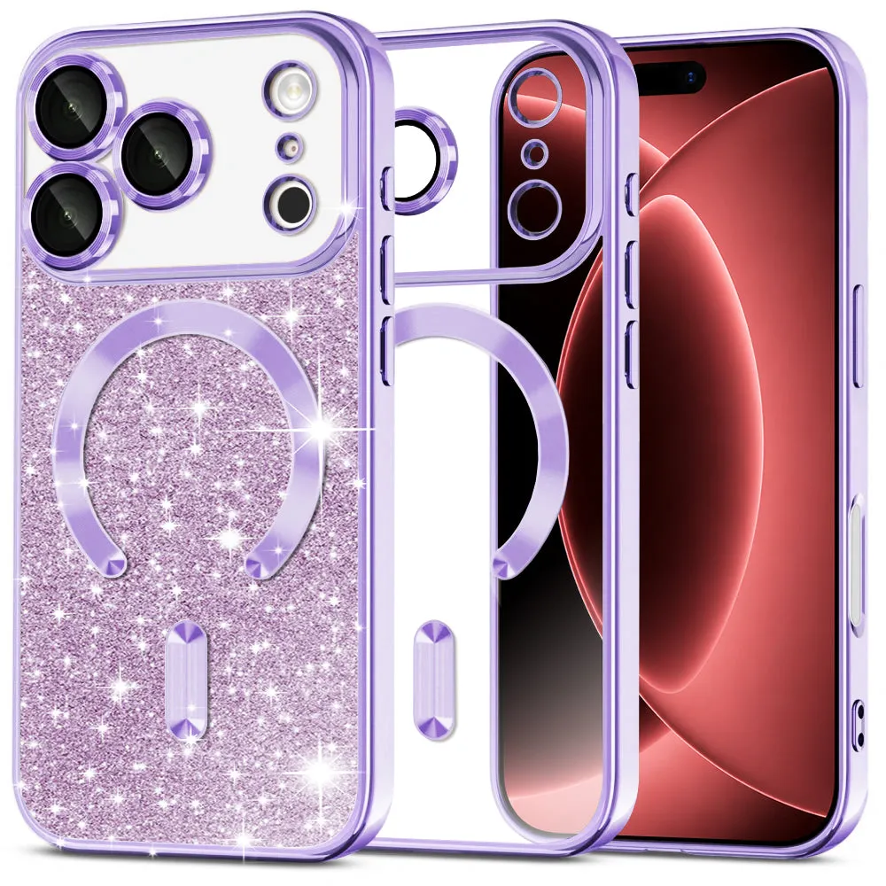 Custodia MagSafe per Apple iPhone 18 Pro Max / 17 Pro Max, Techsuit, Luxury Glitter, Viola Chiaro - immagine 1