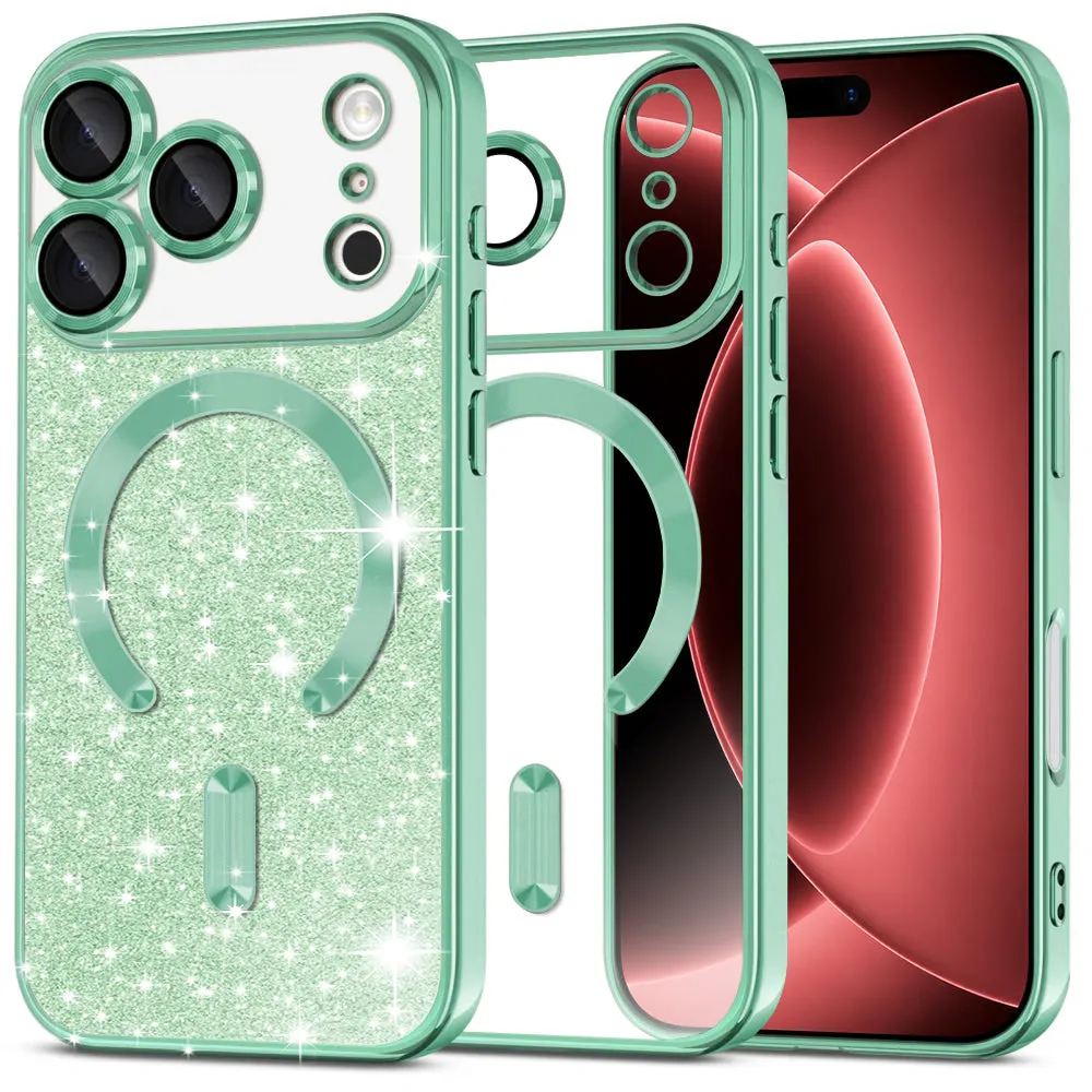 Custodia MagSafe per Apple iPhone 18 Pro Max / 17 Pro Max, Techsuit, Luxury Glitter, Verde Chiaro - immagine 1